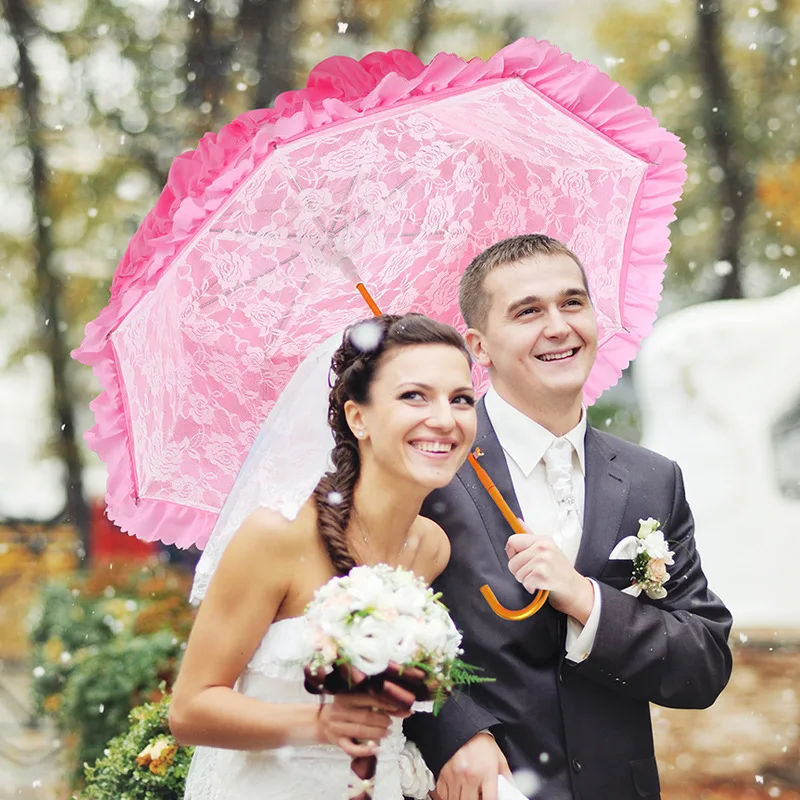 Lolita Princess Umbrella for Sun Rain Reinforced Straight Parasol for UV Protection Gothic Lace Umbrella Large Canopy Sunshade