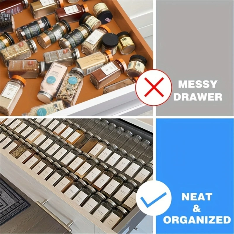 1/2xClear Acrylic Storage Rack Tray Organize Your Kitchen Spice Drawer Organiser Plastic Seasoning Jar Storage Rack Tray