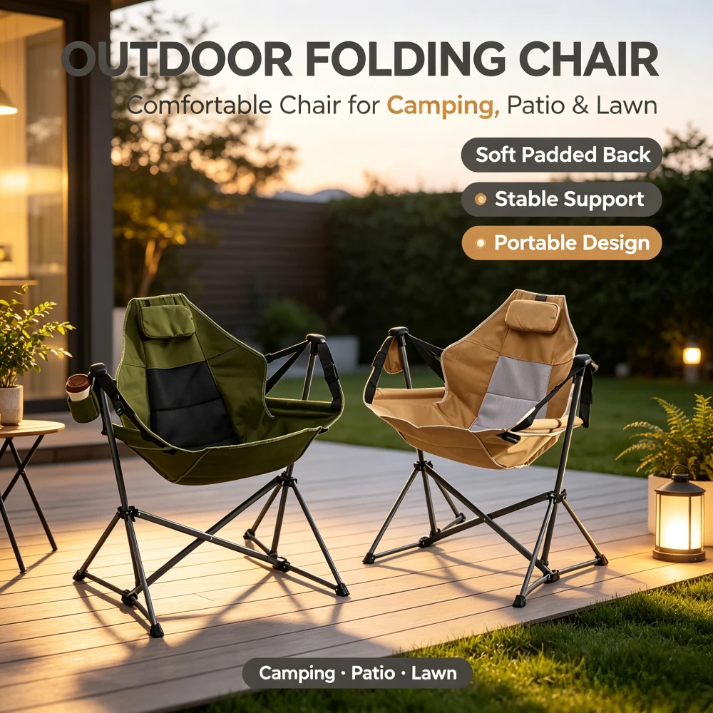 Outdoor Rocking Chair Folding Camping Fishing Hammock Swing Chair Foldable Breathable Moon Hammock Chair Stretch Recliner