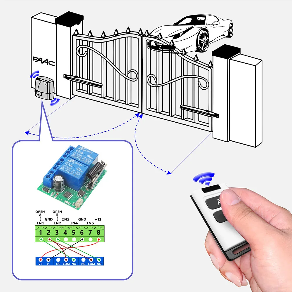 433mzh Universal fernbedienung schalter DC 12V 2ch Trocken kontakt Relais Empfänger HF-Sender für Tor Tür Schiebetür LED DIY