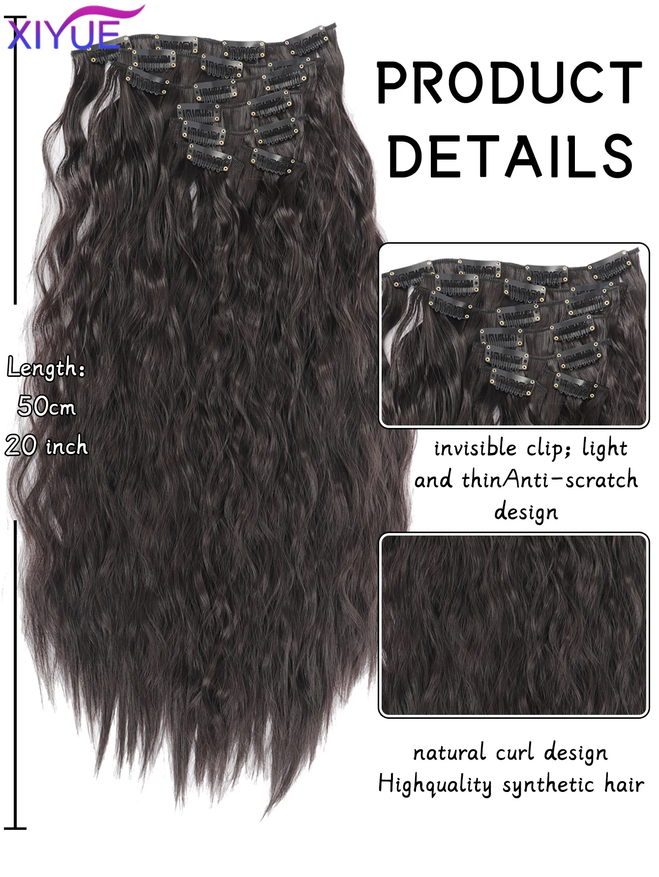 XIYUE Synthetic Hair 16 Clip In Hair Extension Clip for Women 6Pcs/Set 20Inch Long Kinky Curly Black Brown Blonde Hairpiece