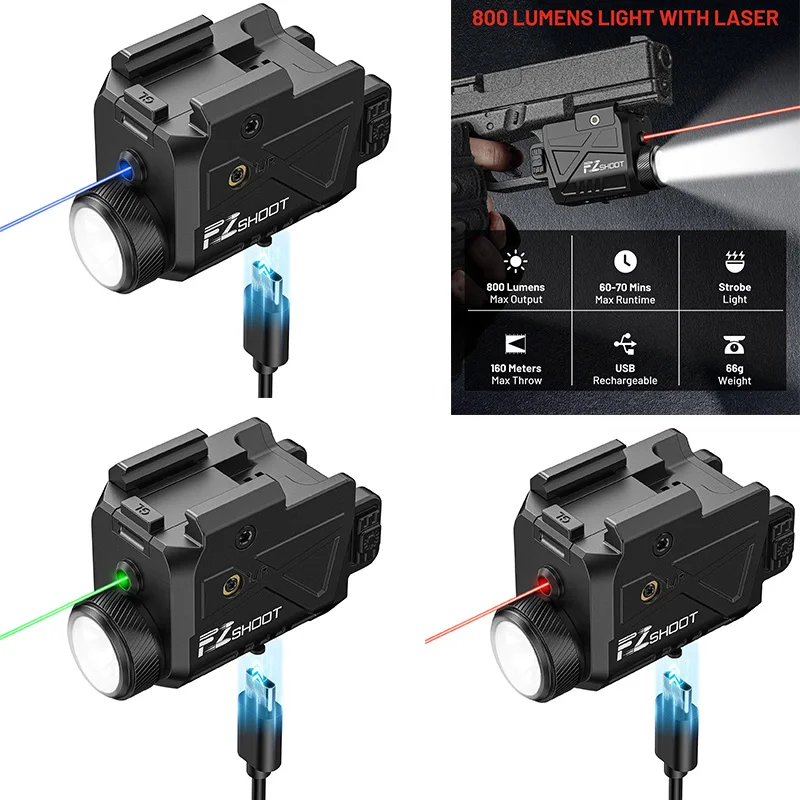 

EZshoot 800 Lumens Red/Green/ Blue Laser Sight Flashlight with Slidable Rail Compatible with G-lock & Picatinny Rail for Hunting