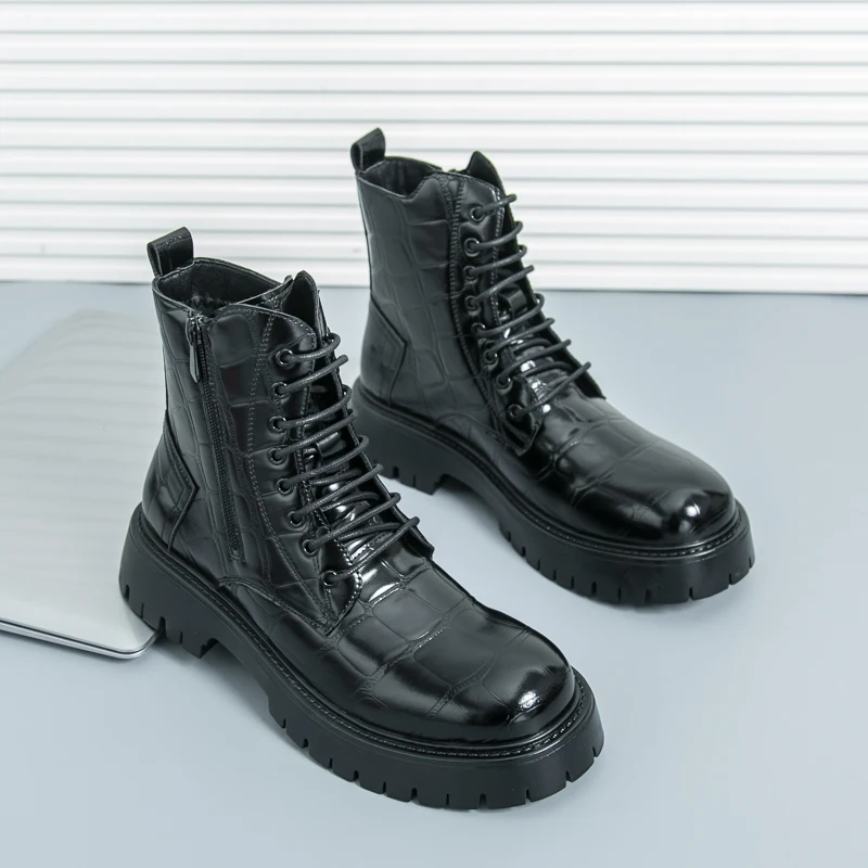 

Summer Men Fashion Chelsea Boots Black Brown American Lace-up Business Office Brand Boots Training Shoes Sizes 38-46 Men Boots