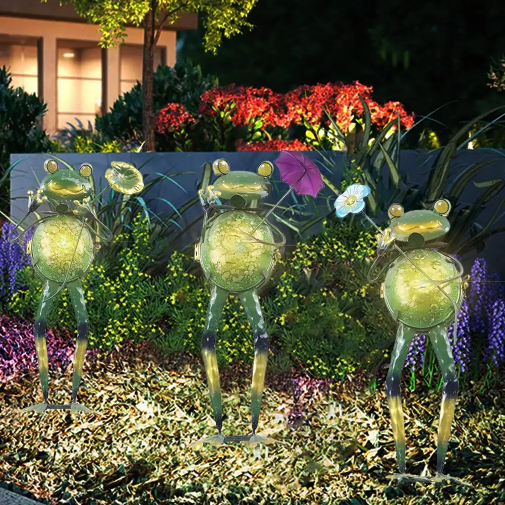 Decorazione dell'iarda della rana con grandi occhi luci Decorative del palo del giardino della rana del metallo per la decorazione del Patio dell'iarda all'aperto incandescente per il vaso di fiori