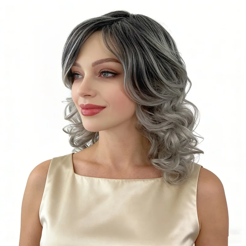 Fashion Short Bob Hairstyle White Gray Color Woman'S Fake Hair Daily Wear High-Temperature Synthetic Fiber Short Hair Headgear