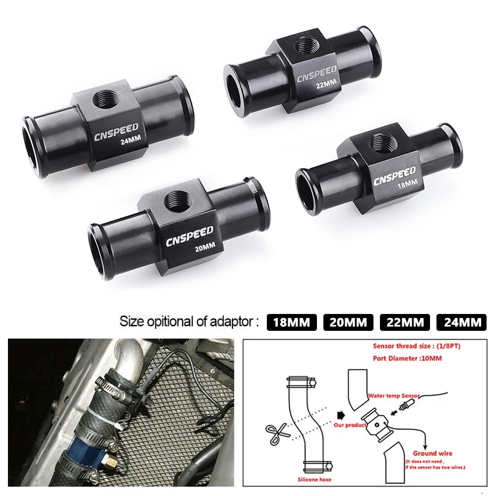 Black Coolant Hose Connection Temp Radiator Hose Adapter 1/8Npt Temperature 18mm 20mm 22mm 24mm Water Temp Joint Pipe Sensor