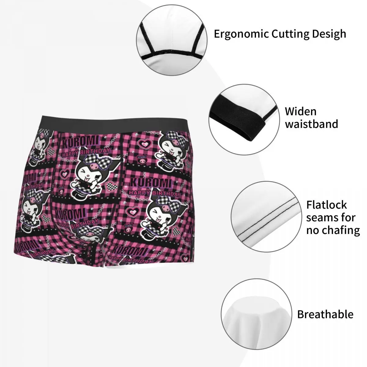 Custom Kuromi Sanrio Anime Underwear Men Print Boxer Briefs Shorts Panties Breathable Underpants