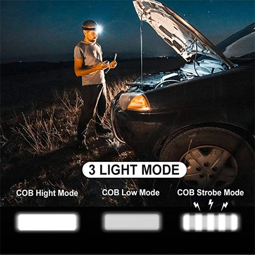 Powerful COB LED Headlamp Camping Headlight Waterproof Head Lamp For Outdoor Lighting Night Running Adventure Hiking Emergency