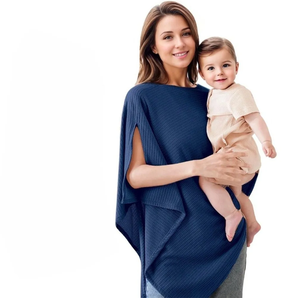 Soft Waffle Breastfeeding Nursing Cover Breathable Stretchy Nursing Poncho Windproof Multi-Use Feeding Apron Daily Use