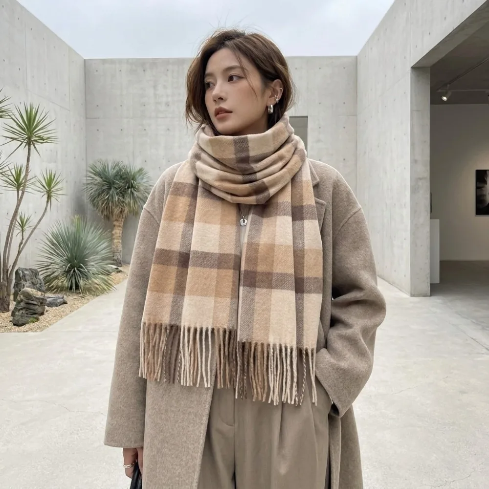 Classic Double-Sided Imitation Cashmere Scarf Soft Hand Washable Plaid Scarf Warm Thickened Unisex Scarf Shawl Commute