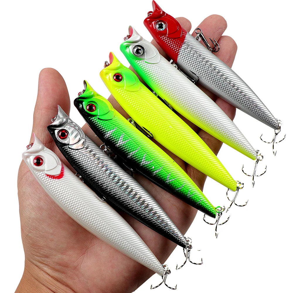 Fishing Lures 11cm/16.3g Hard Bait Big Popper Lure with Treble Hook Life-Like 3D Eyes Swimbait Fishing Bait Popper