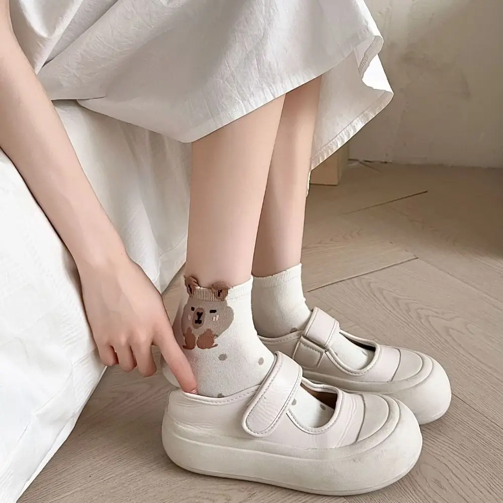 

Breathable Cotton Capybara Socks Soft Japanese Mid-tube Socks Coffee Thin Casual Hosiery Women