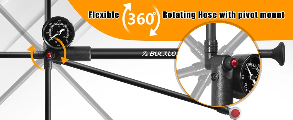 Bucklos Fahrrad-Luftpumpe, 300 psi, Hochdruck-Schrader-Ventil, Fahrradpumpe für Vorderradgabel und Hinterradaufhängung mit Manometer – Detail 10