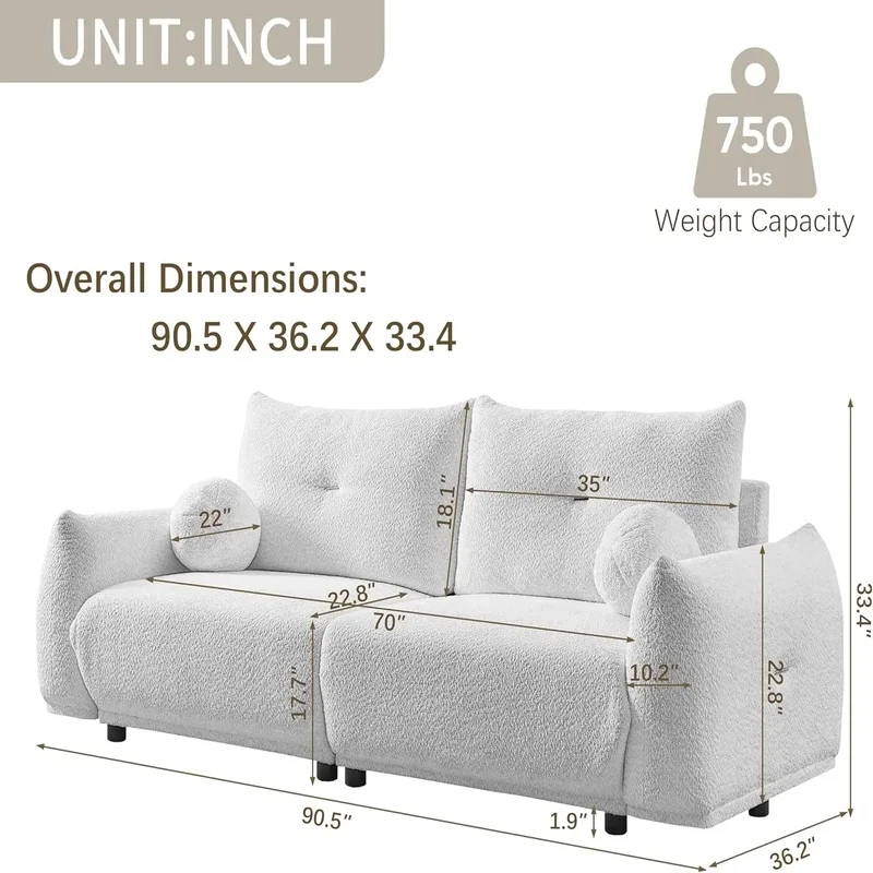 90-Inch Comfy Grey Sectional Sofa Set, Modern 2 Piece Couch for Small Living Spaces, Oversized Design