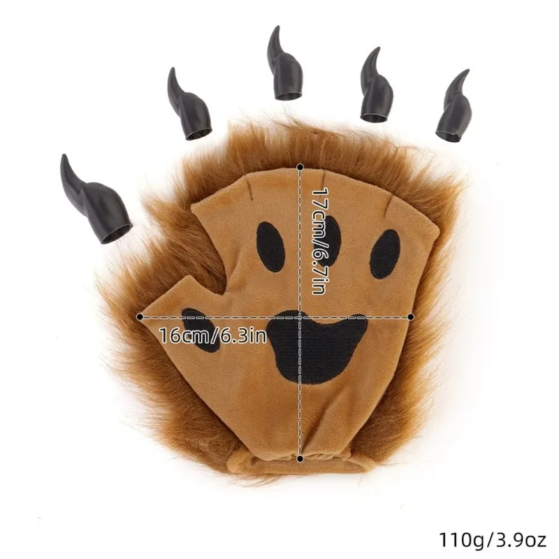 ZOETOPKID Fluffy Beast Claws Gloves with Nails Half-Finger Animal Paw Halloween Cosplay Gloves Furry Costume Accessories