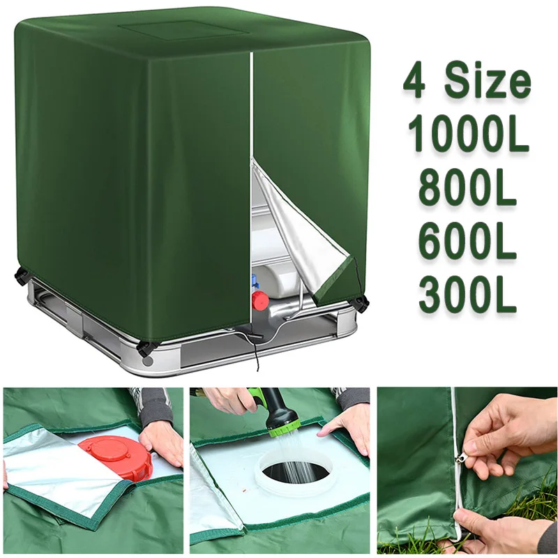 Cubierta de mano IBC para tanque de agua, cubierta de tanque IBC verde de 275 galones, a prueba de polvo, 1000L, 800L, 600L, 300L, 210D, cubierta protectora de tela Oxford