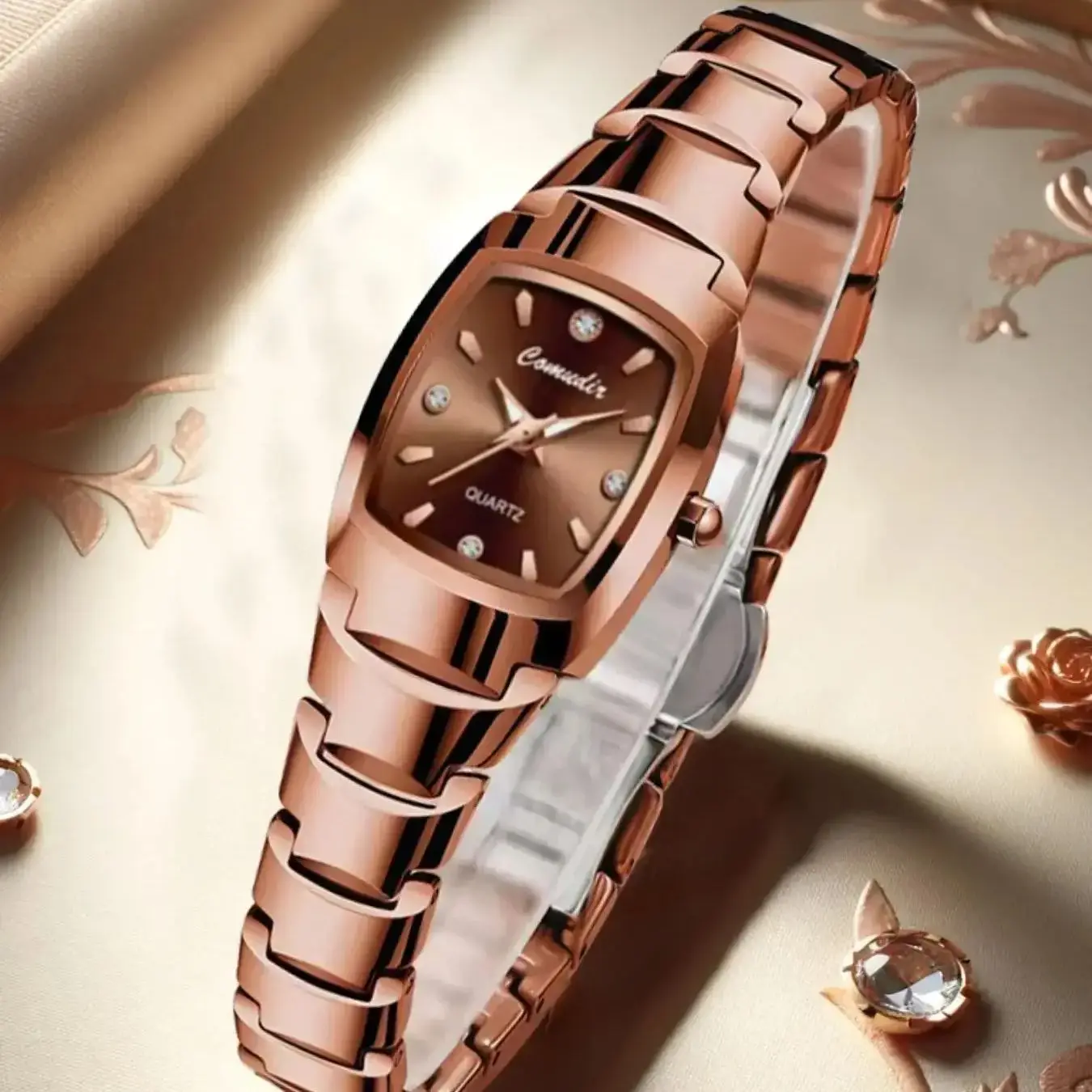 ساعة نسائية جديدة مع عطر صغير، فاخرة خفيفة، رائعة، أنيقة، مظهر عالٍ، ساعة كوارتز مضيئة بسيطة