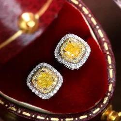 Bright Yellow/White CZ Stud Earrings for Women Fashion Wedding Party Temperament Female Ear Accessories Trendy Jewelry