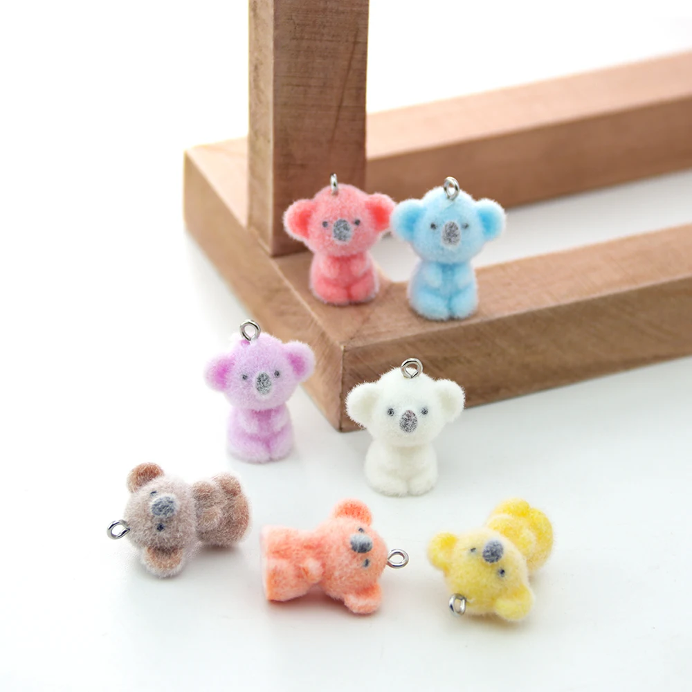 20Pcs 3D Resin Flocking Koala Charms Cute Plush Animal Pendant  for Necklace Keychain Making DIY Jewelry Accessories Wholesale