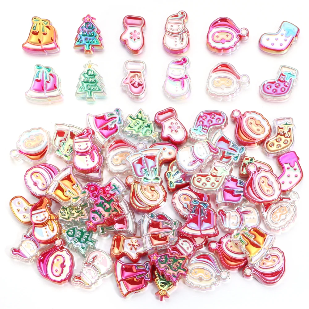 10pcs/lot Christmas Series Acrylic Bead Santa Tree Bells Snowman Loose Beads for DIY Bracelets Phone Charms Keychain Materials