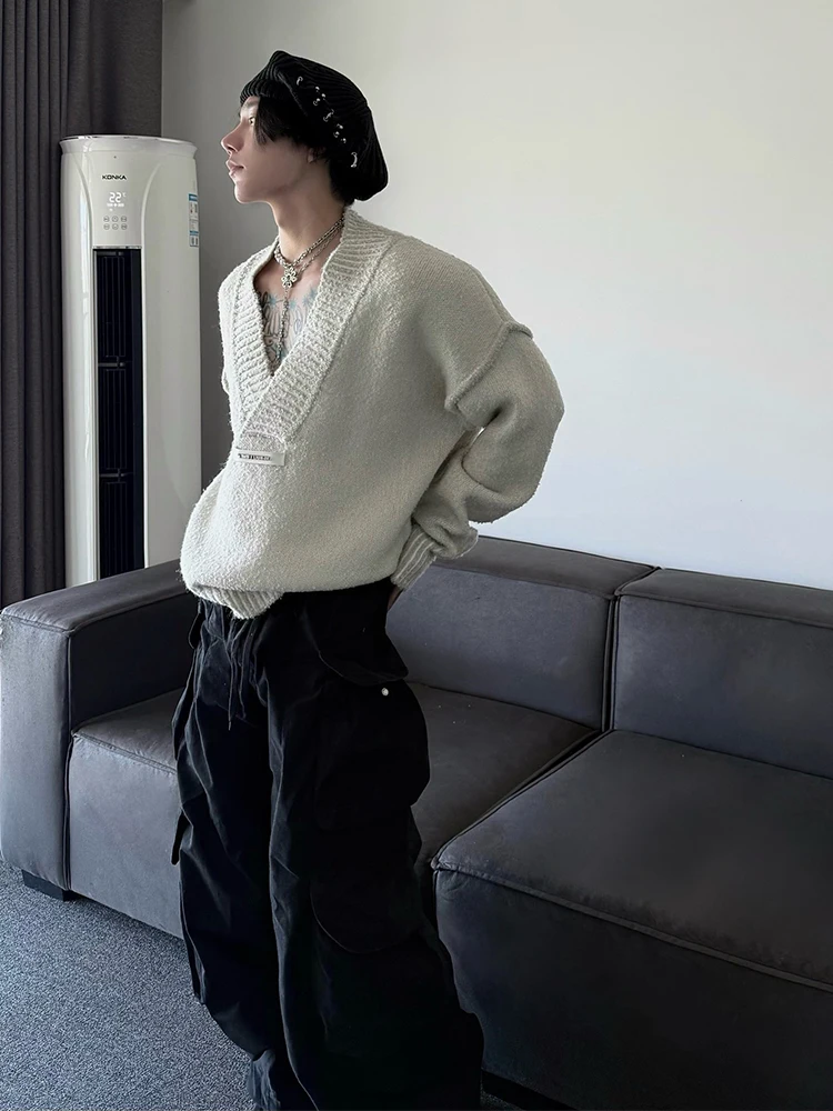 

Мужской зимний вязаный кардиган Cleanfit в американском ретро-стиле с V-образным вырезом, в корейском стиле, оверсайз, повседневный, свободного кроя, с длинными рукавами