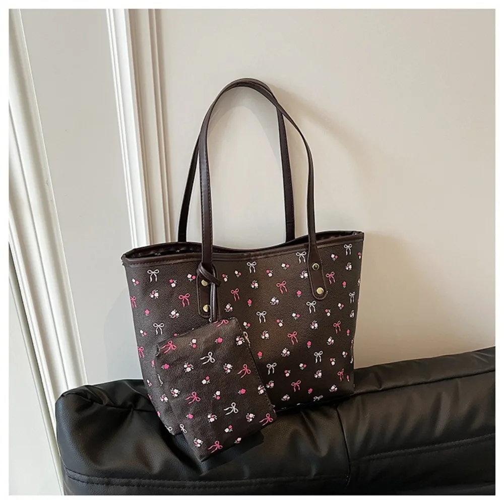 Zipper Closure Large Capacity Tote Handbag Bow Design Soft Material Shoulder Purse Simple Design Trendy Style Armpit Purse