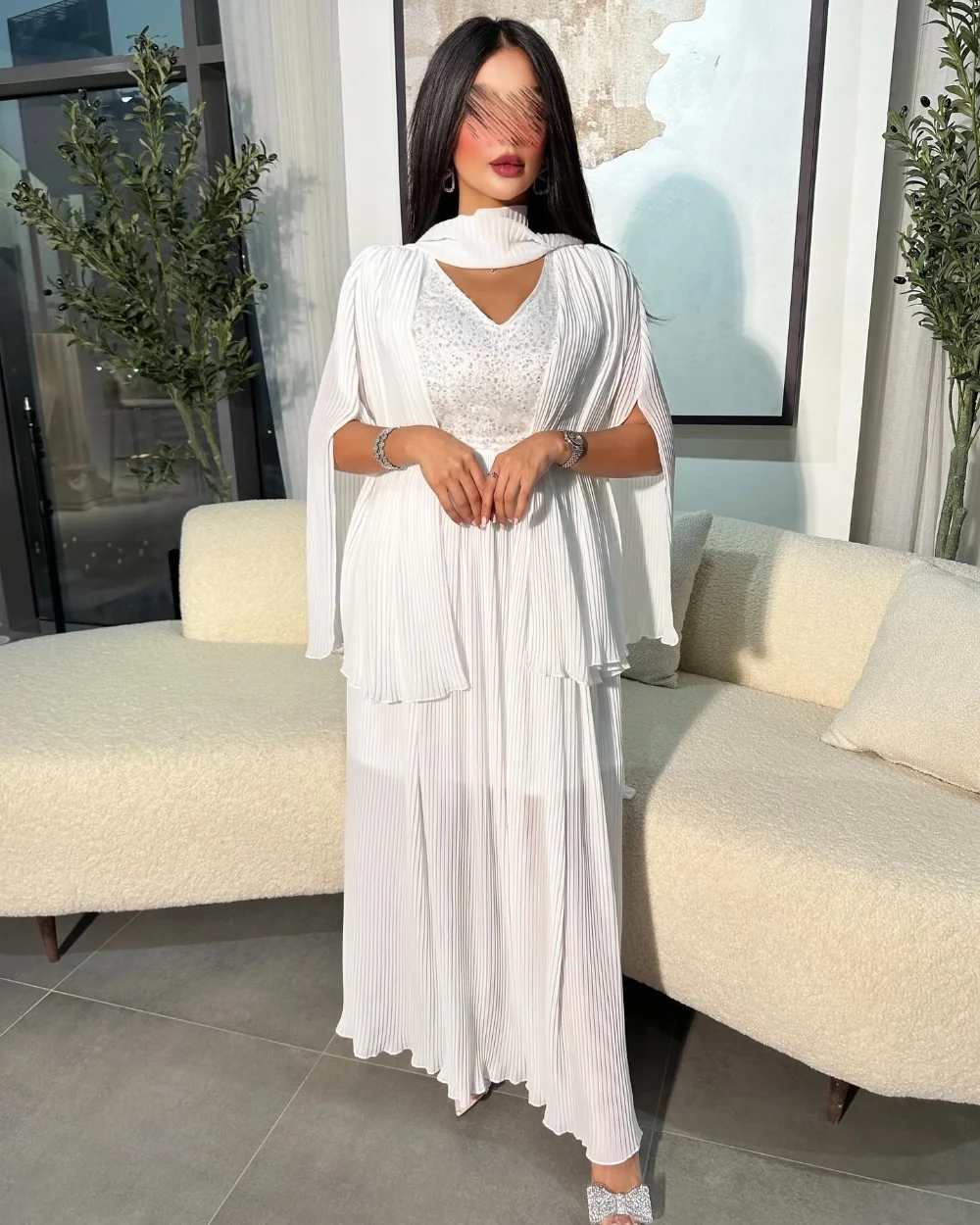 

Customized Sparkle Sexy Chiffon Beading Sequined A-line V-neck Midi Dresses Bespoke Occasion Dresses Elegant Exquisite Fashion