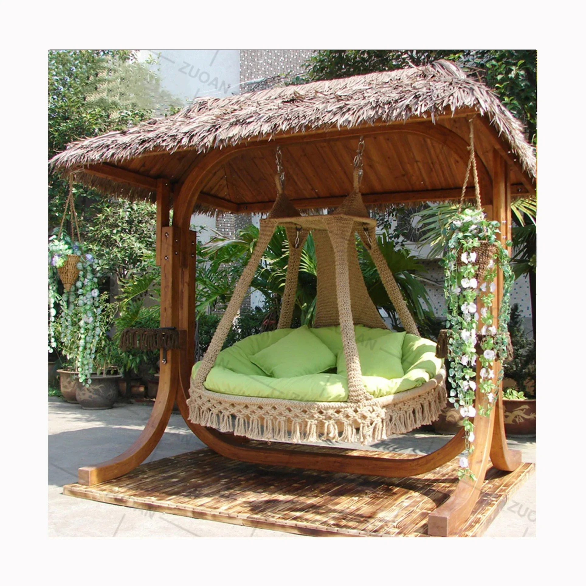 2026 Popular Wooden Antiseptic Safe Adult Kids Garden Set Patio Swing Hammock Rattan Rope Swing Chair