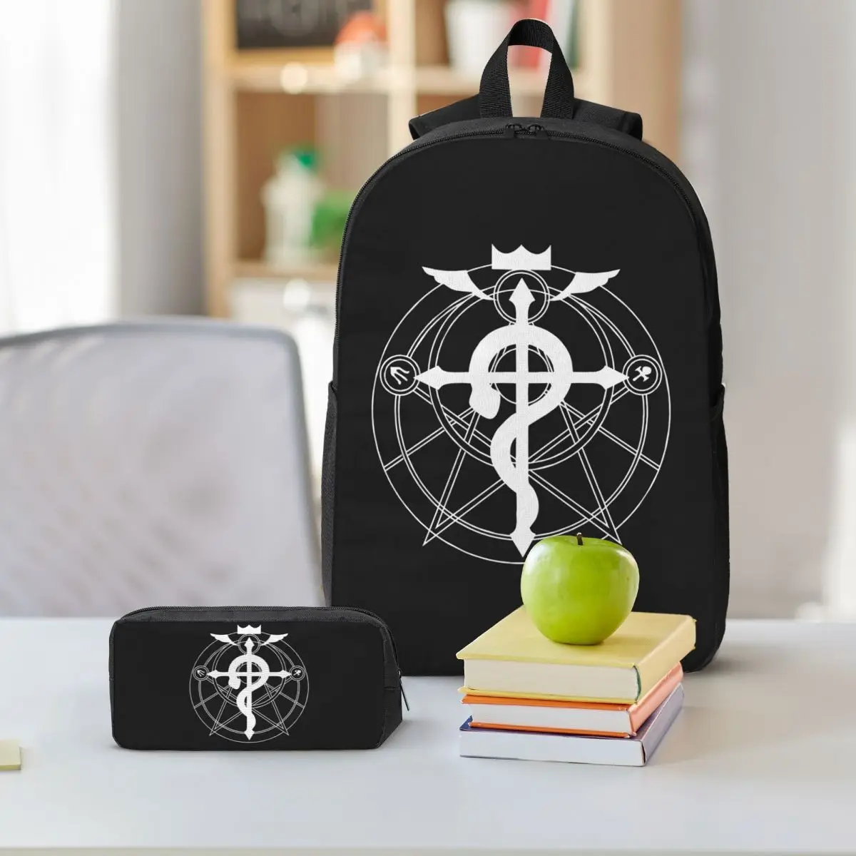 Full Metal Alchemist White Backpack Boys Girls BookBag School Bag Shoulder Bags 3ps Insulated Lunch Bag Pencil Case