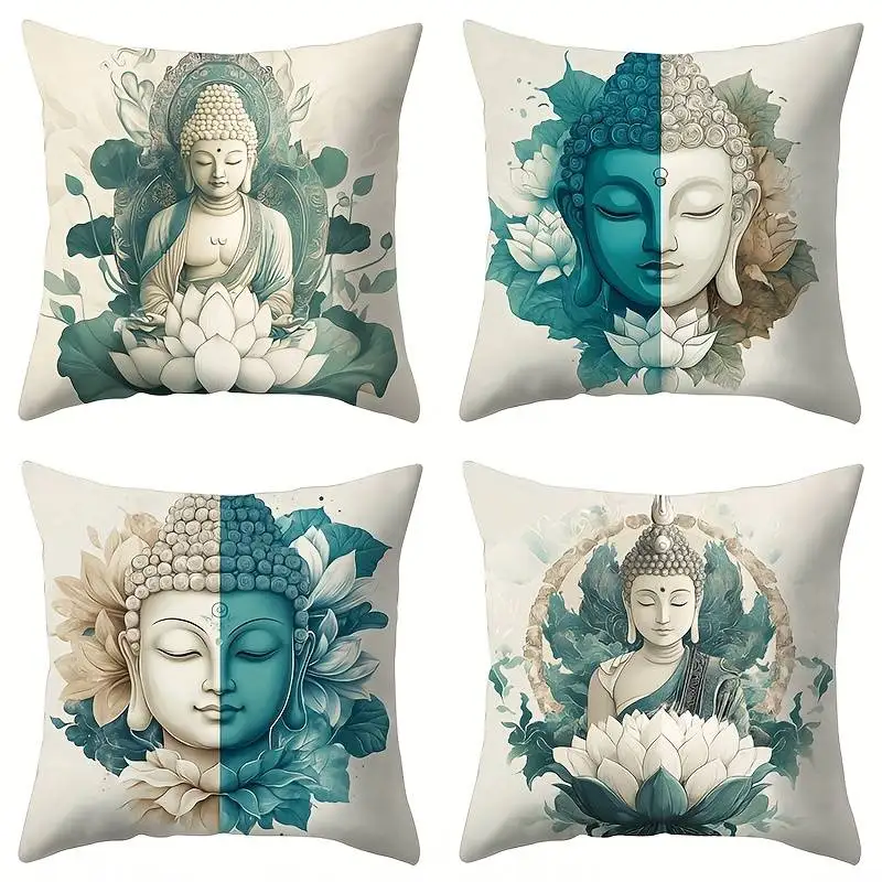 

Наволочка «Серенеблантон» с изображением Будды и лотоса — успокаивающая наволочка с цветочным узором в тоне бирюзы для декора в стиле дзен