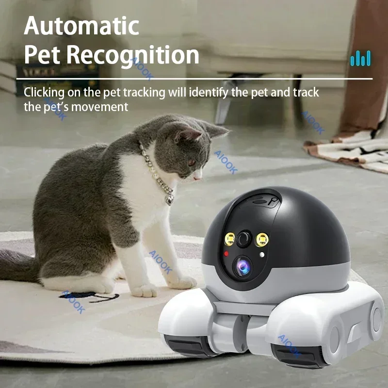 AIOOK Pet Camera HD 8MP 4K Lente Dupla WIFI Câmera Intercomunicador Bidirecional Remoto Pet Rastreamento Câmera de Vídeo Visão Noturna