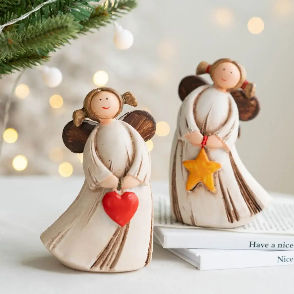 Pastorale Landelijke Liefde Engel Standbeeld Handgeschilderde Schattige Hars Engel Ornamenten Duurzame Kerst Desktop Ornamenten Valentijnsdag