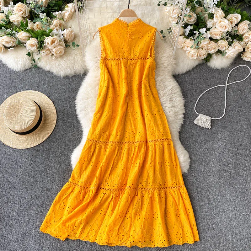 n A-Linie Maxi Dr Hollow out Svel Vaion Rock Korean Sle round Ne High Waist Single Piece Other Material