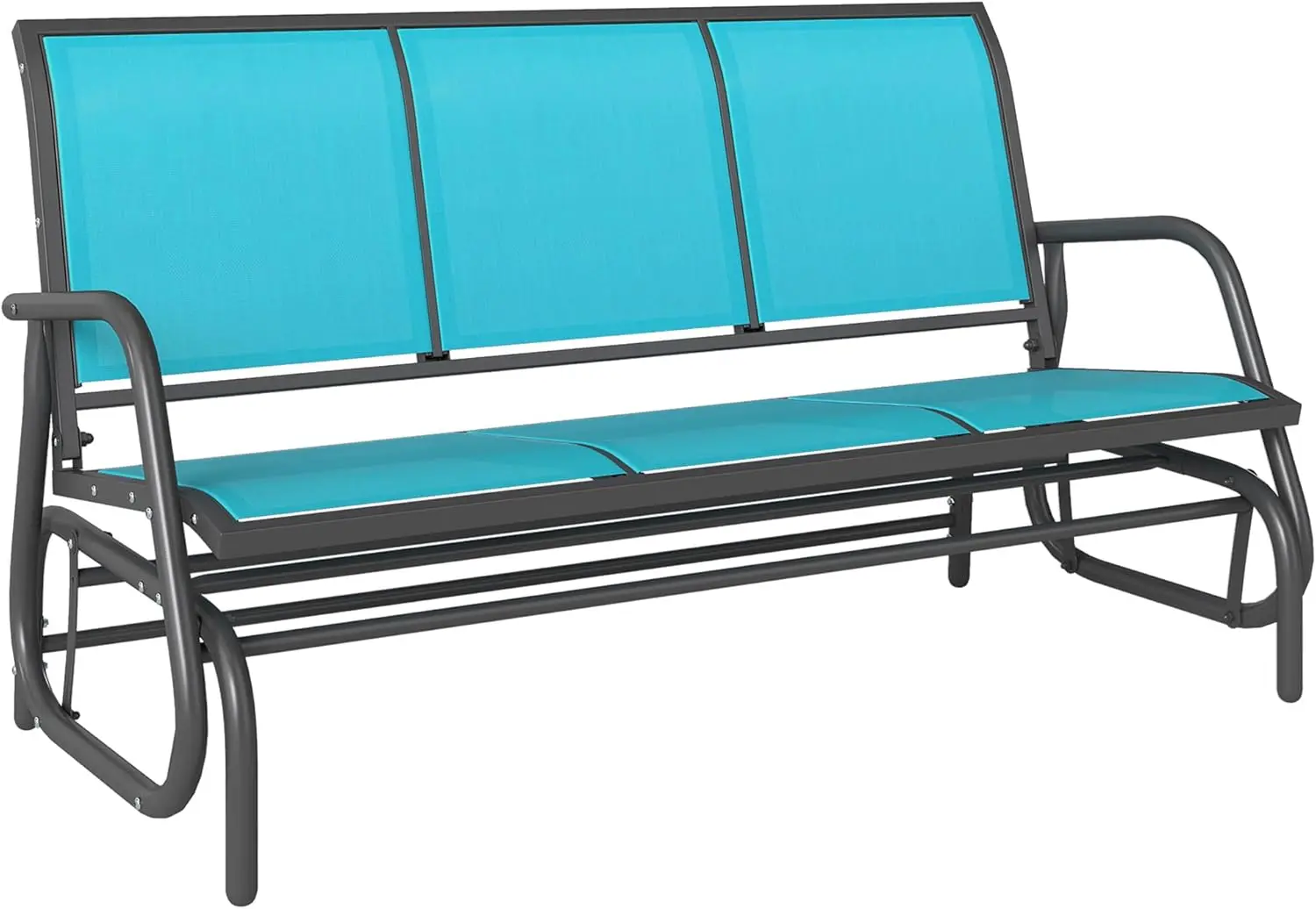 

3-Person Patio Glider Bench, Outdoor Porch Glider Swing with 3 Seats, Breathable Mesh Fabric, Metal Frame, Blue