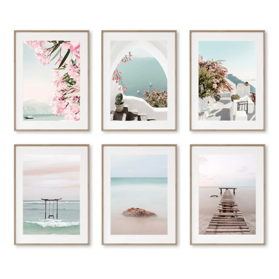 Santorini Sea Torii Bridge Flower Reef Sakura Nordic Wall Art Canvas Painting Posters And Prints Pictures For Living Room Decor