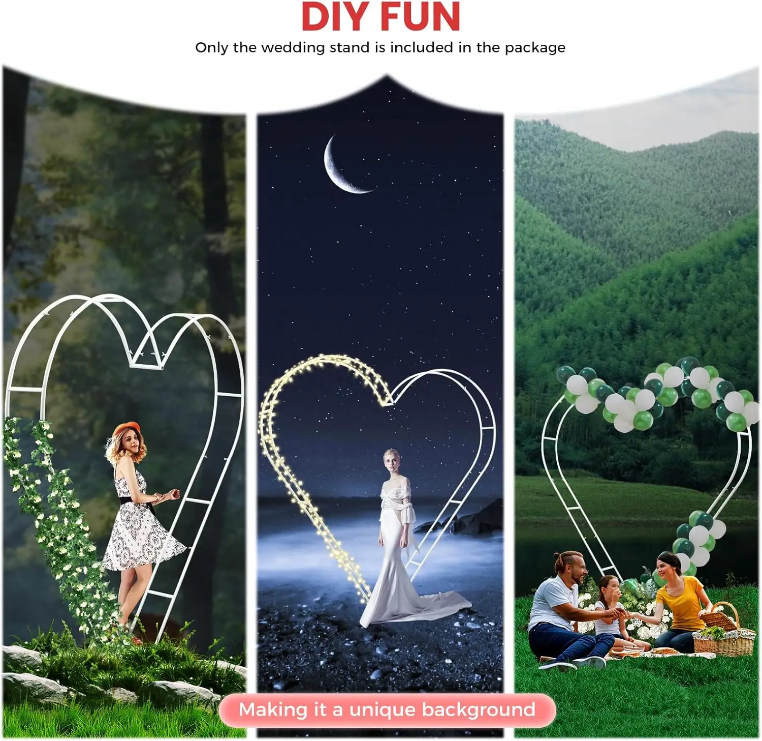 6.7ft Heart Arch Stand, Double Tube Steel Wedding Backdrop Frame for Proposal, W