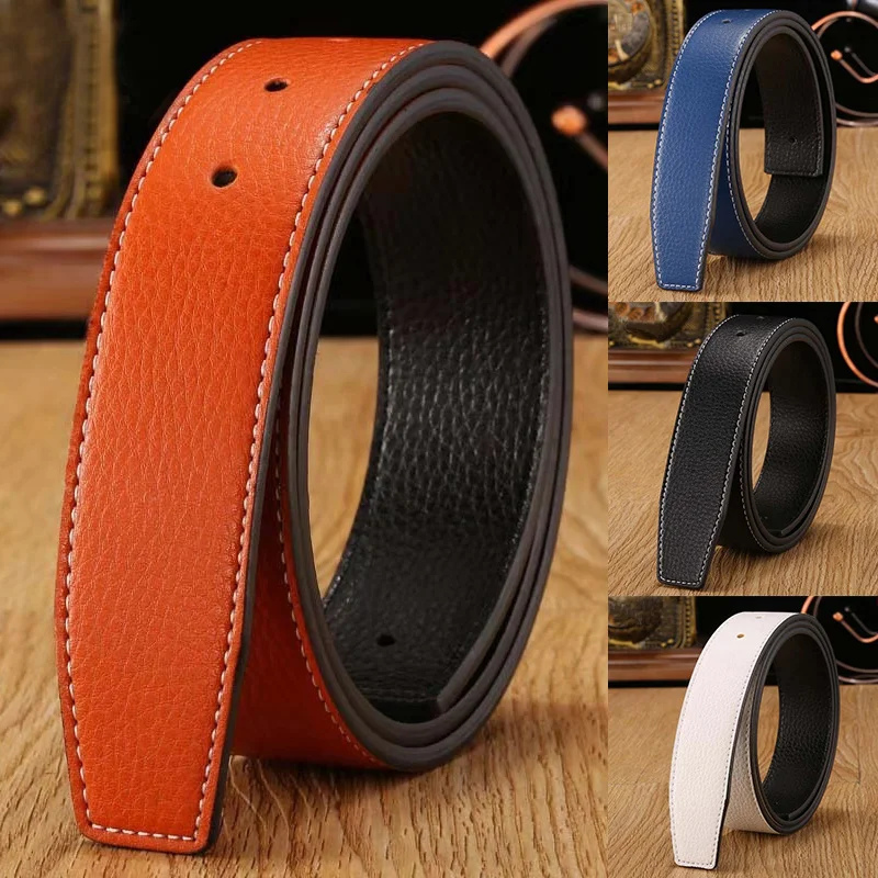 New High Quality Leather Men Belt Male Belts No Buckle for Women H Buckle Two Sides Female Fashion Belt Straps With Holes