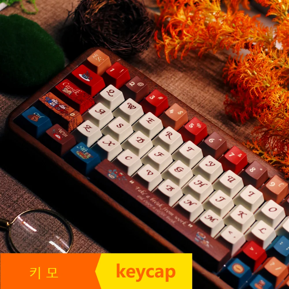 Caramel Cocoa Cherry Key Cap Set PBT 136 Key Personality Retro Creative for 60/64/84/98/108 Mechanical Keyboard