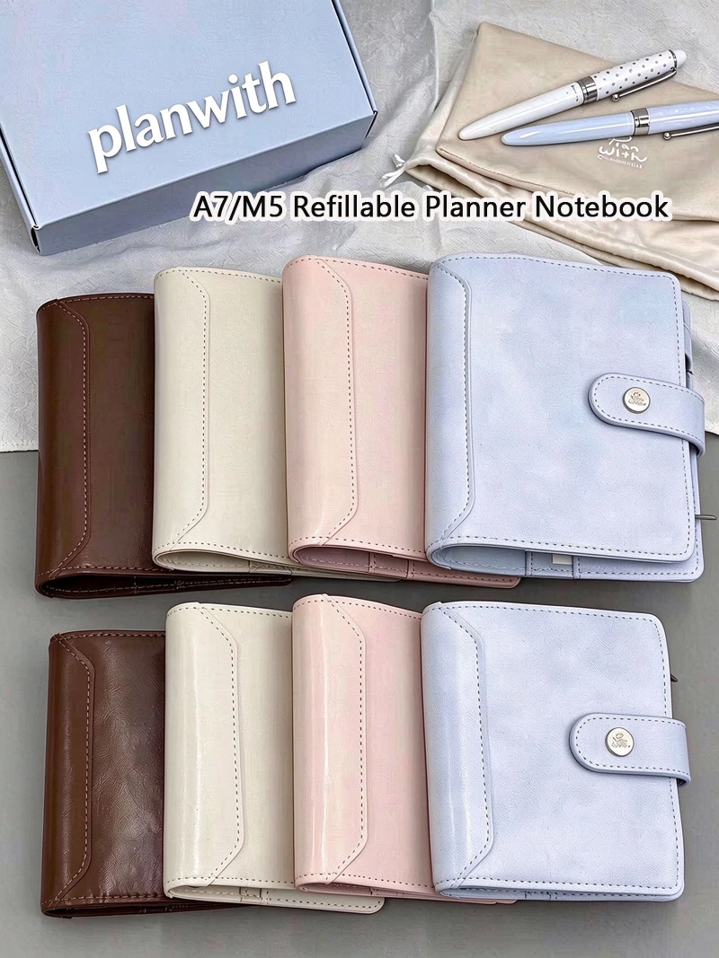 Planwith Lab Refillable Loose-Leaf Planner, A7 M5 Pocket&Multifunction Pages Organize Journal With Gift Box,Card Slots&Pen Loop
