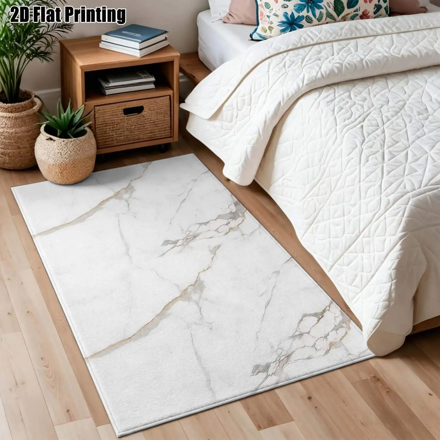 1Pc 2D Printed White Marble Texture Nordic/Instagram Style Modern Minimalist Geometric Striped Carpet, Multi-Size Machine Washable, Ideal for Home Decor, Entrance, Dining, Bedroom, Living Room