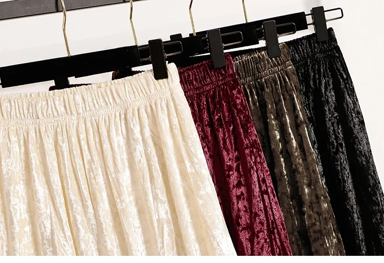 Burgunderroter Plissierter Samt-Midi-Rock für Damen, A-Linie, Herbst/Winter 2026, Vielseitig, Figurbetont, Mittellang, Lässig, Vielseitige Halbrocke – Detail 6