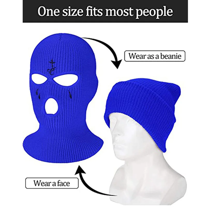 Autumn and Winter Outdoor Three-hole Fashion Balaclava Warm Knitted Ski Hat Outdoor Sports Cold