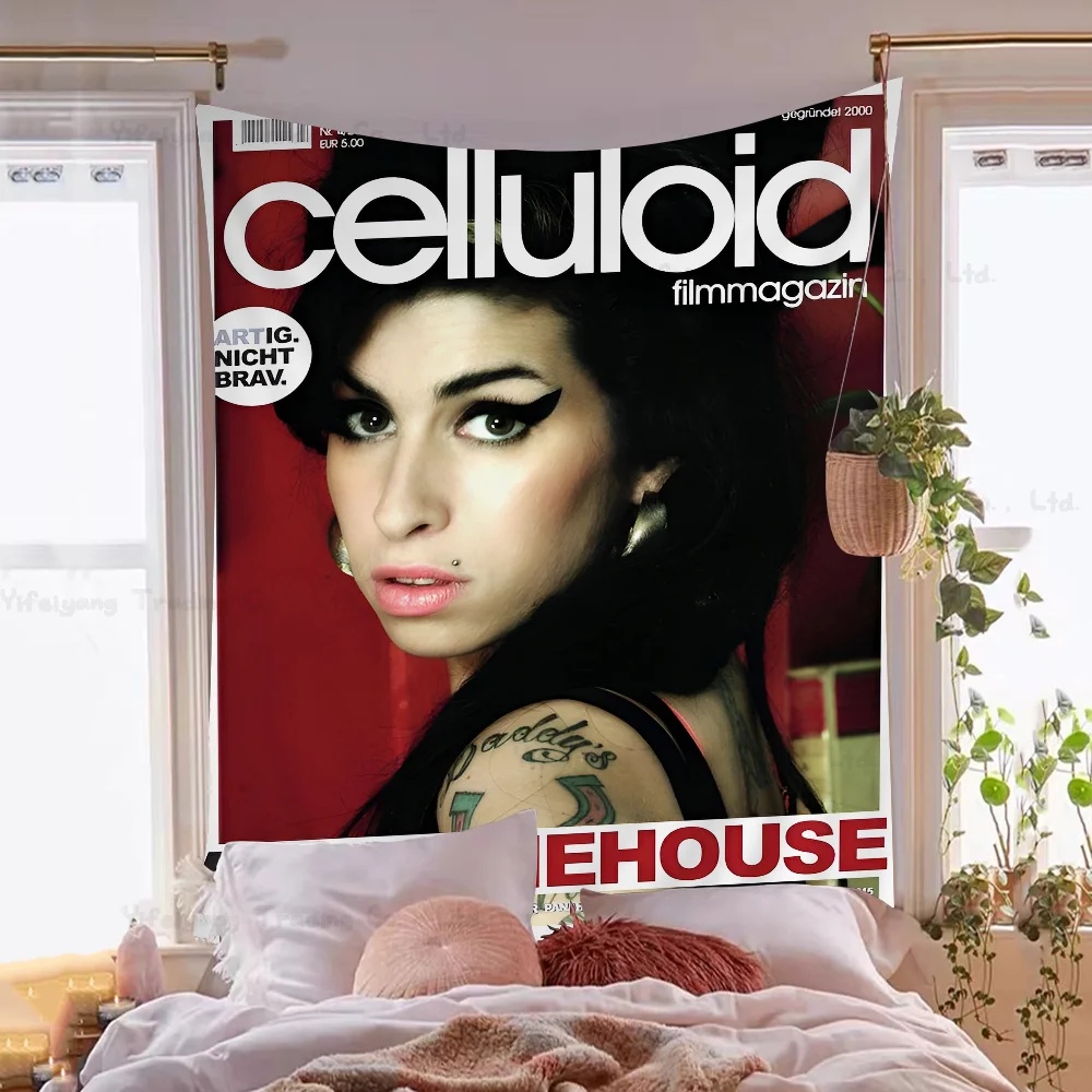 

A-Amy W-Winehouse Singer Anime Tapestry Hippie Flower Wall Carpets Dorm Decor Wall Hanging Home Decor