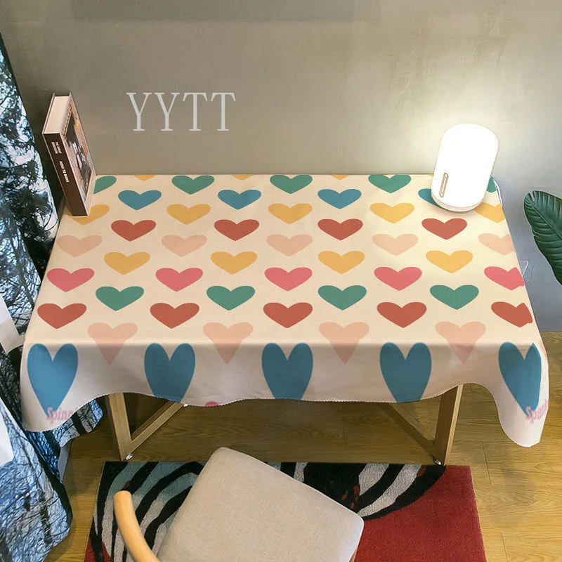 Colorful Heart Pattern Tablecloth Student Desk Dining Room Kitchen Rectangle Tablecloth Modern Home Table Living Room Decoration