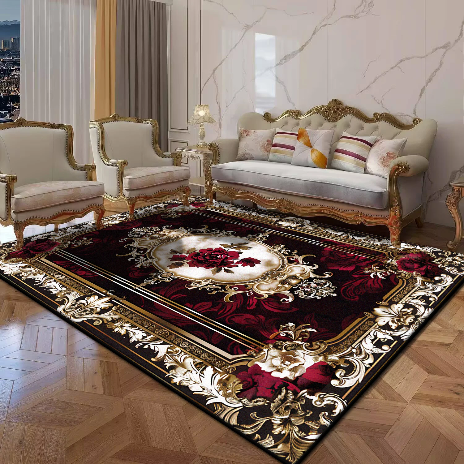Retro European Style Bedroom Carpet Washable Room Decoration Aesthetic Light Luxury Lounge Rug Non-slip Coffee Tables Mat Room