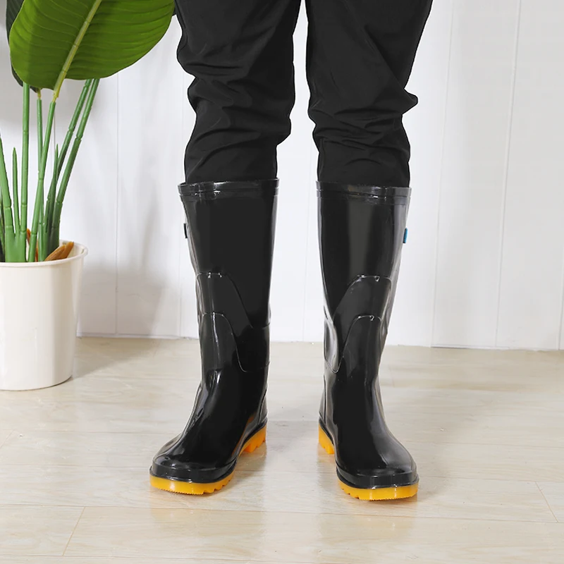 أحذية مطر رجالية طويلة الساق مبطنة بالفرو مضادة للانزلاق دافئة وأنيقة أحذية مائية للربيع والخريف أحذية طويلة ومتوسطة الساق #1