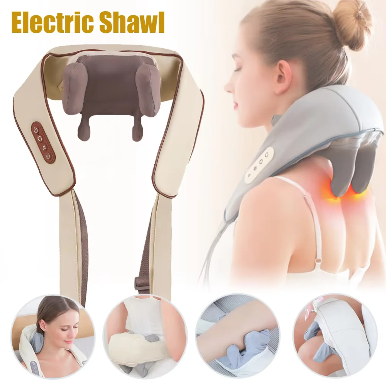 Electric shoulder heating acupressure kneading massage machine, wireless trapezius massage neck wrap, cervical deep tissue relax
