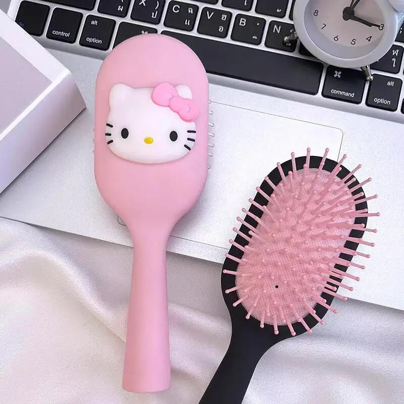 Peine con cojín de aire Sanrio, peine portátil de dibujos animados de Hello Kitty, cuidado del cabello, peine de masaje húmedo y seco antienredos, regalos de cumpleaños para niña