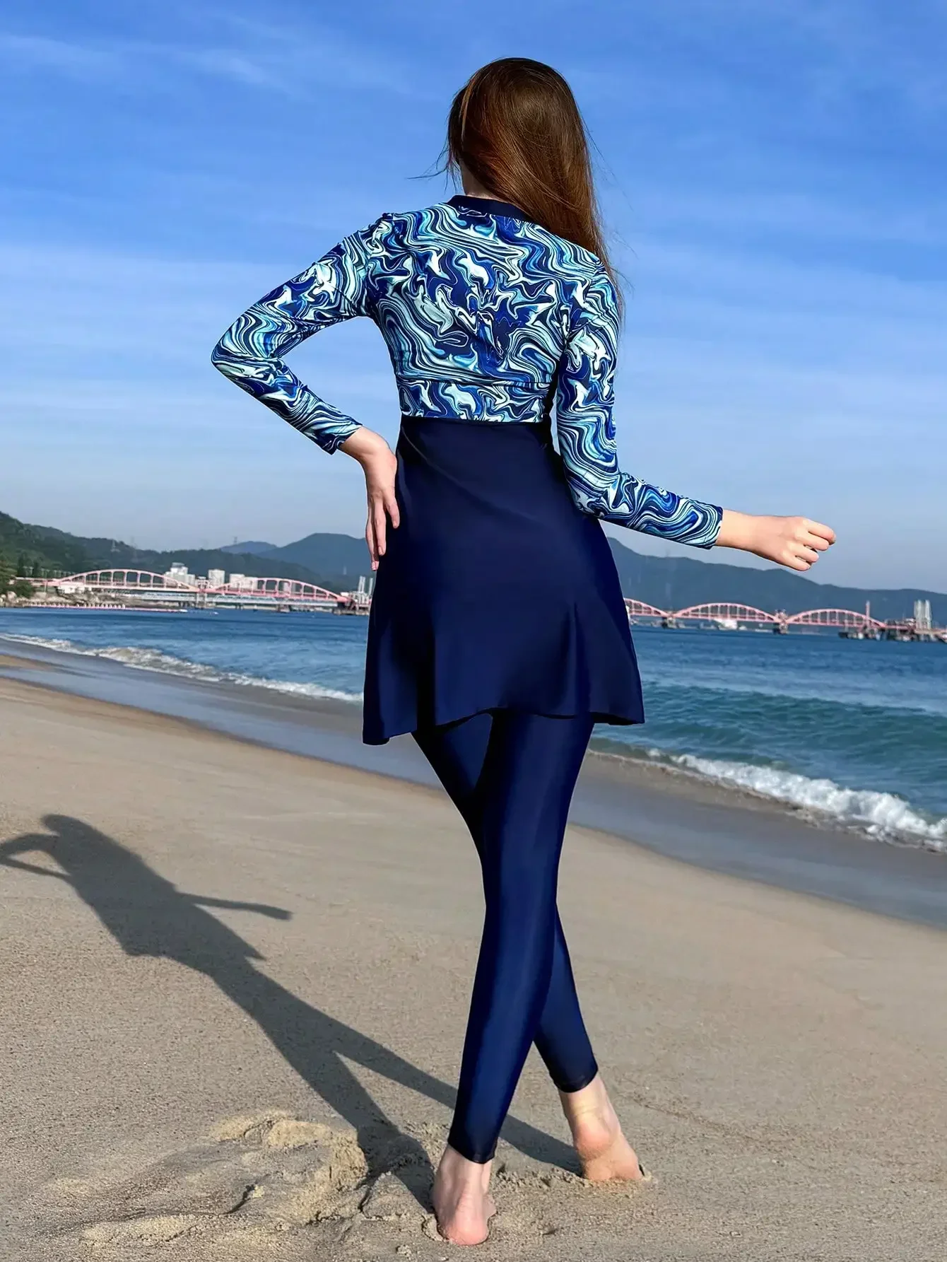 Conjunto de 3 piezas para mujer, traje de baño de playa con top de manga larga y falda