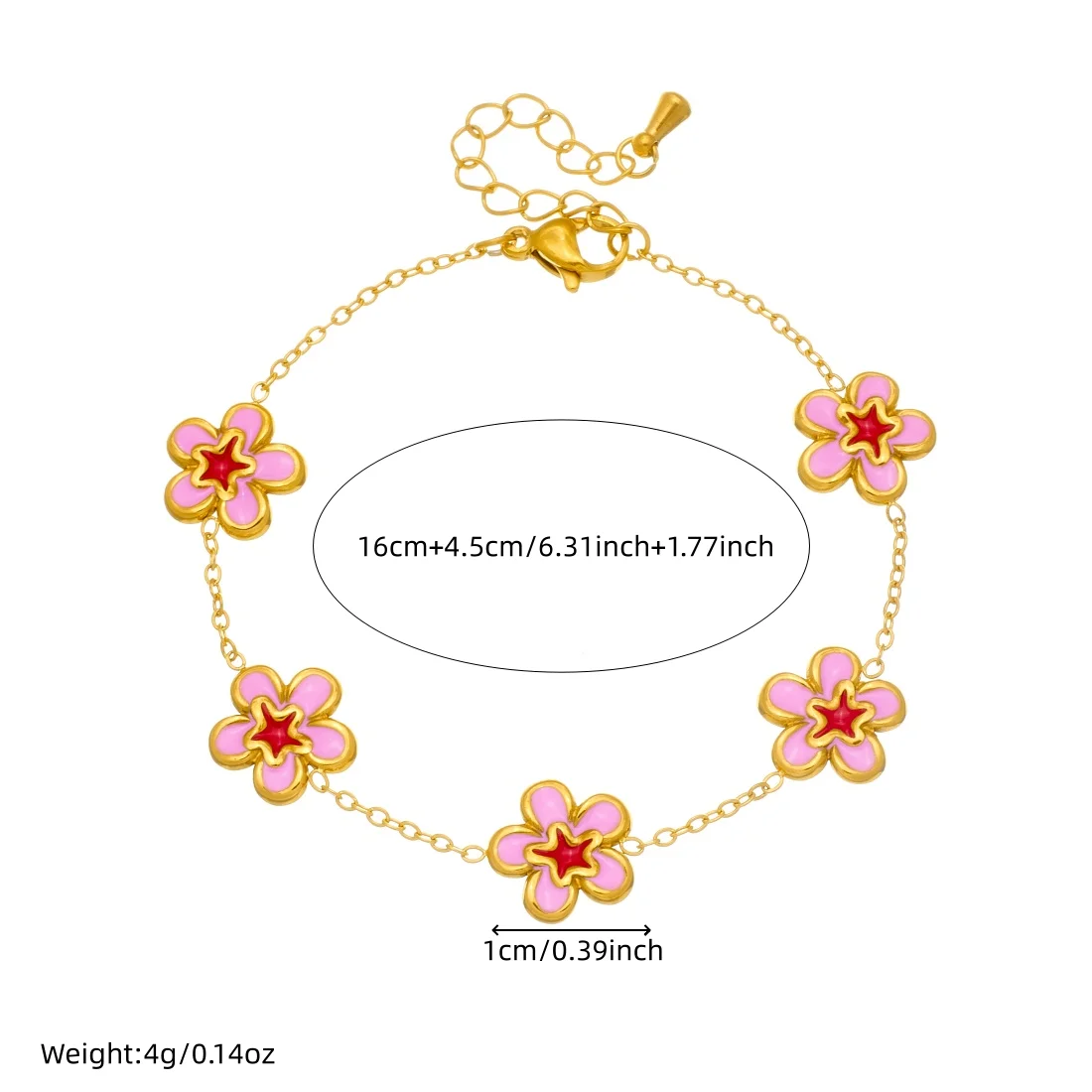 Stainless Steel Pink Enamel Drip Oil Five Leaf Flower Bracelet Lady New Luxury Classic Wrist Chain Jewelry Party